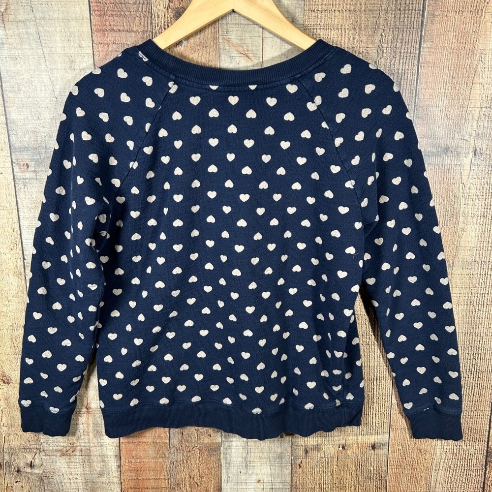 LOFT Navy Blue 100% Cotton Heart Print Raglan Sweatshirt Pullover Top Medium M - Picture 6 of 6